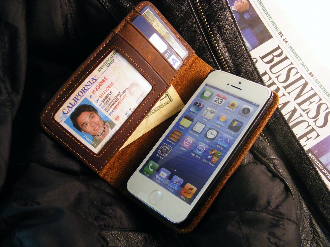 Leather Premium Pocket Book Case For Iphone 4 Or Iphone 5, 5s, Or 5c